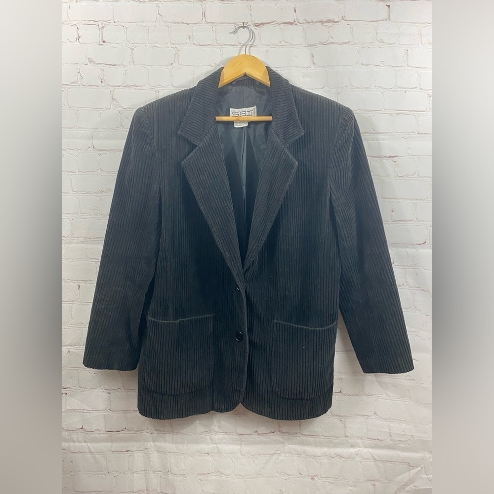 S. B. II by Bitterman Corduroy Blazer Jacket Womens Size Medium Black Lined